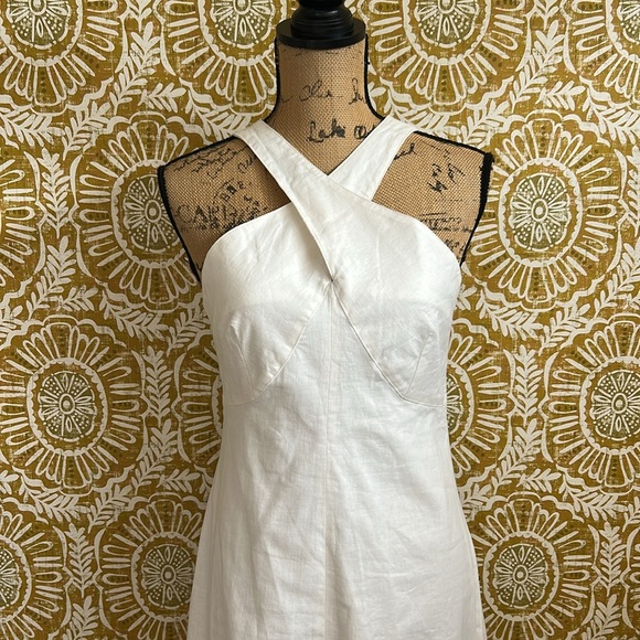 NWT Banana Republic Linen Blend Crossover Neck Sleeveless Midi Dress $160 Sz 6P - Picture 3 of 12
